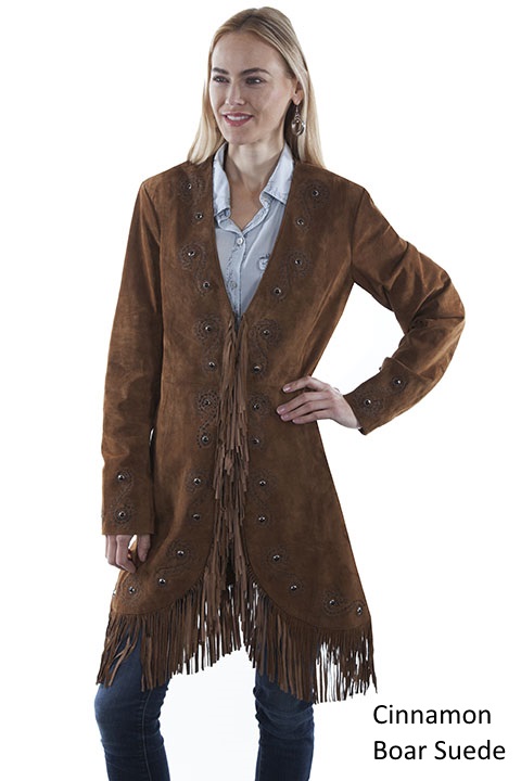 (image for) Fringe embroidered suede coat